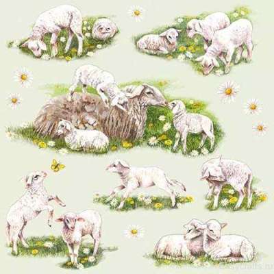 Салфетка для декупажа "Весенние овечки" 33х33 см