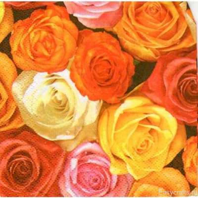 Салфетка для декупажа "Розы оранжевые" малая 25х25 см