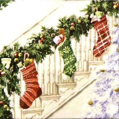 Салфетка для декупажа "Рождественские носочки" 33х33 см
