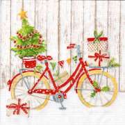 Салфетка для декупажа "Велосипед с елочкой и подарками" 33х33 см