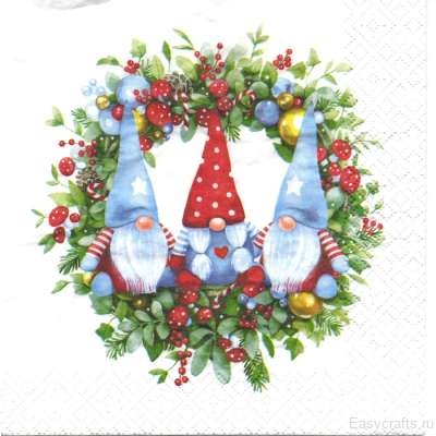 Салфетка для декупажа "Венок с гномами" 33х33 см