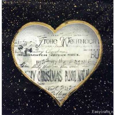 Салфетка для декупажа "Звезды и сердца на черном" 33х33 см