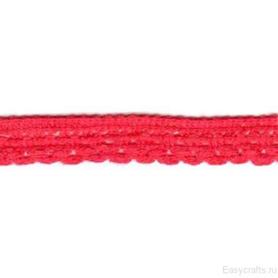 Кружево вязаное "Змейка малиново-красная" 1 см (фасовка 3 метра)
