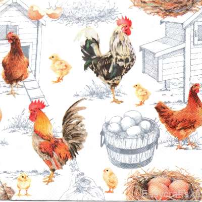 Салфетка для декупажа "Петушки и курочки" 33х33 см
