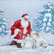 Салфетка для декупажа "Санта с белыми мишками" 33х33 см