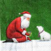 Салфетка для декупажа "Санта с белым мишкой малая" 25х25 см