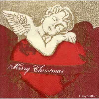 Салфетка для декупажа "Рождественский ангел с сердцем" 33х33 см