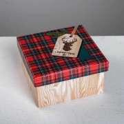 Коробка картонная подарочная "Деревянная сказка" 10.2х10.2х6 см