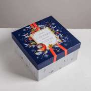 Коробка картонная подарочная "Новогодние птички" 20х20х11 см