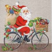 Салфетка для декупажа "Санта с подарками на велосипеде" 33х33 см