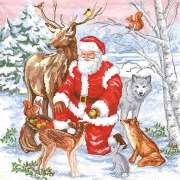 Салфетка для декупажа "Дед Мороз и лесные друзья" 33х33 см