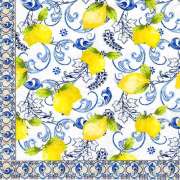 Салфетка для декупажа "Лимоны и голубая плитка" 33х33 см