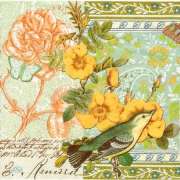 Салфетка для декупажа "Птичка и желтые цветы" 33х33 см