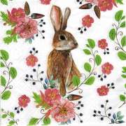 Салфетка для декупажа "Кролик, цветы и ягодки" 33х33 см