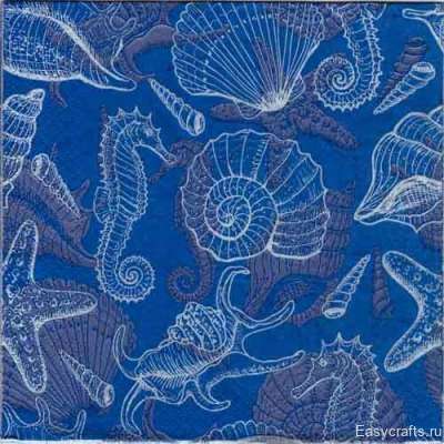 Салфетка для декупажа "Обитатели моря голубая" 33х33 см