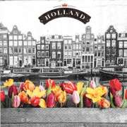 Салфетка для декупажа "Голландия, канал, тюльпаны" 33х33 см