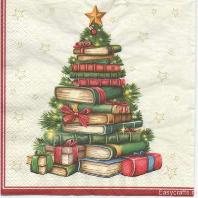 Салфетка для декупажа "Ёлка из книг" 33х33 см