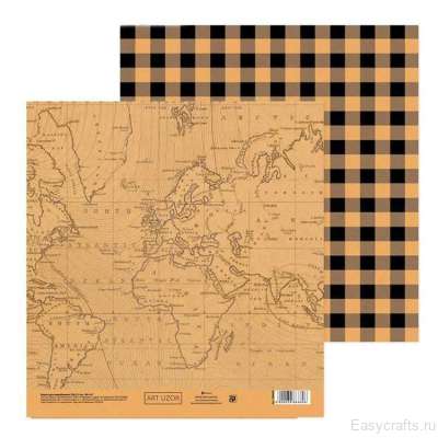 Бумага двусторонняя 20х21 см 180 г/м "Карта мира" (1 лист)