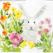 Салфетка для декупажа "Белый кролик в цветах 2" 33х33 см